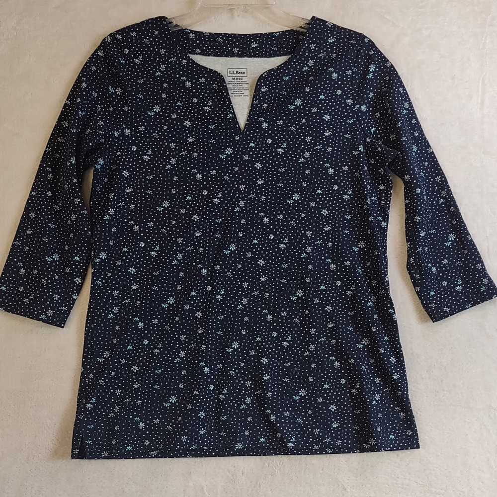 L.L. Bean Women's Dark Blue Patterned Tunic Supimacotton